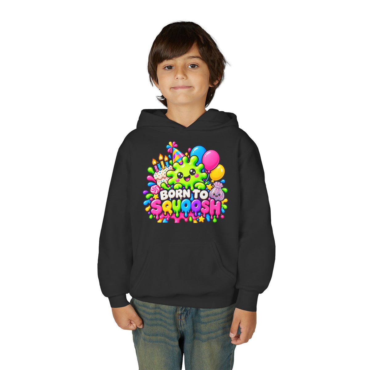 Youth Hoodie — "Born to Squoosh" Cute Slime Graphic