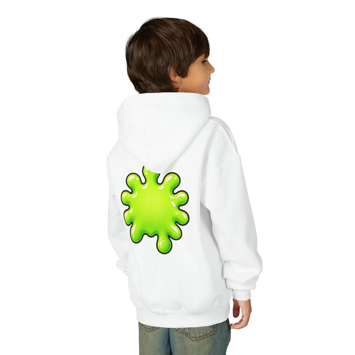 Youth Hoodie — Cute Kawaii Green Slime Splash Graphic