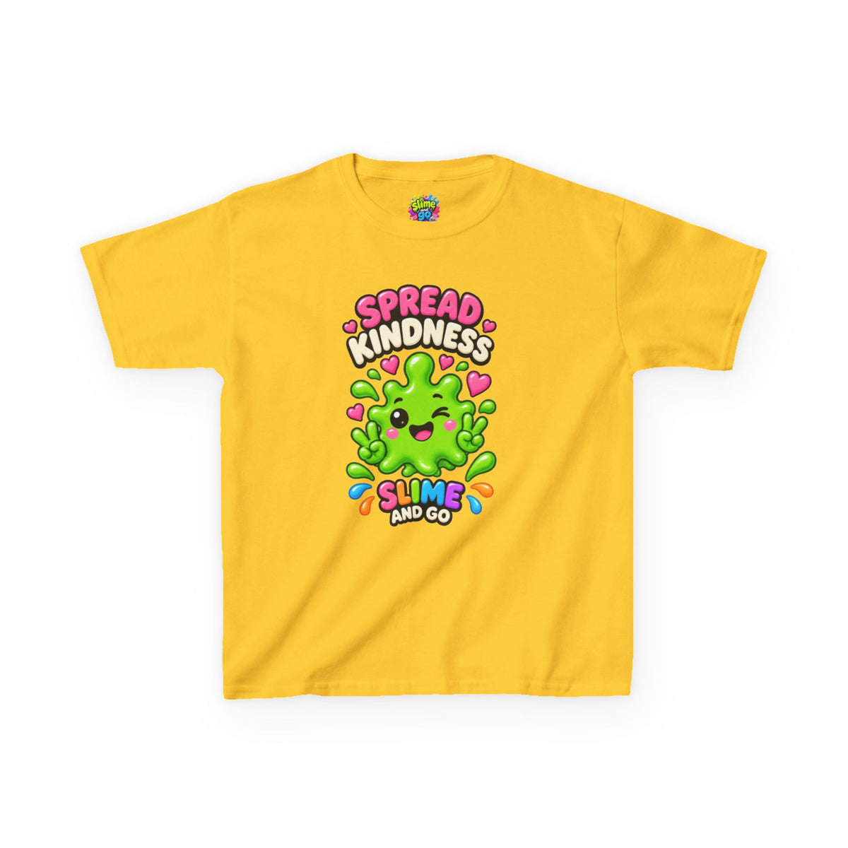 Kids Tee — "Spread Kindness, Slime and Go" Cute Green Slime Graphic