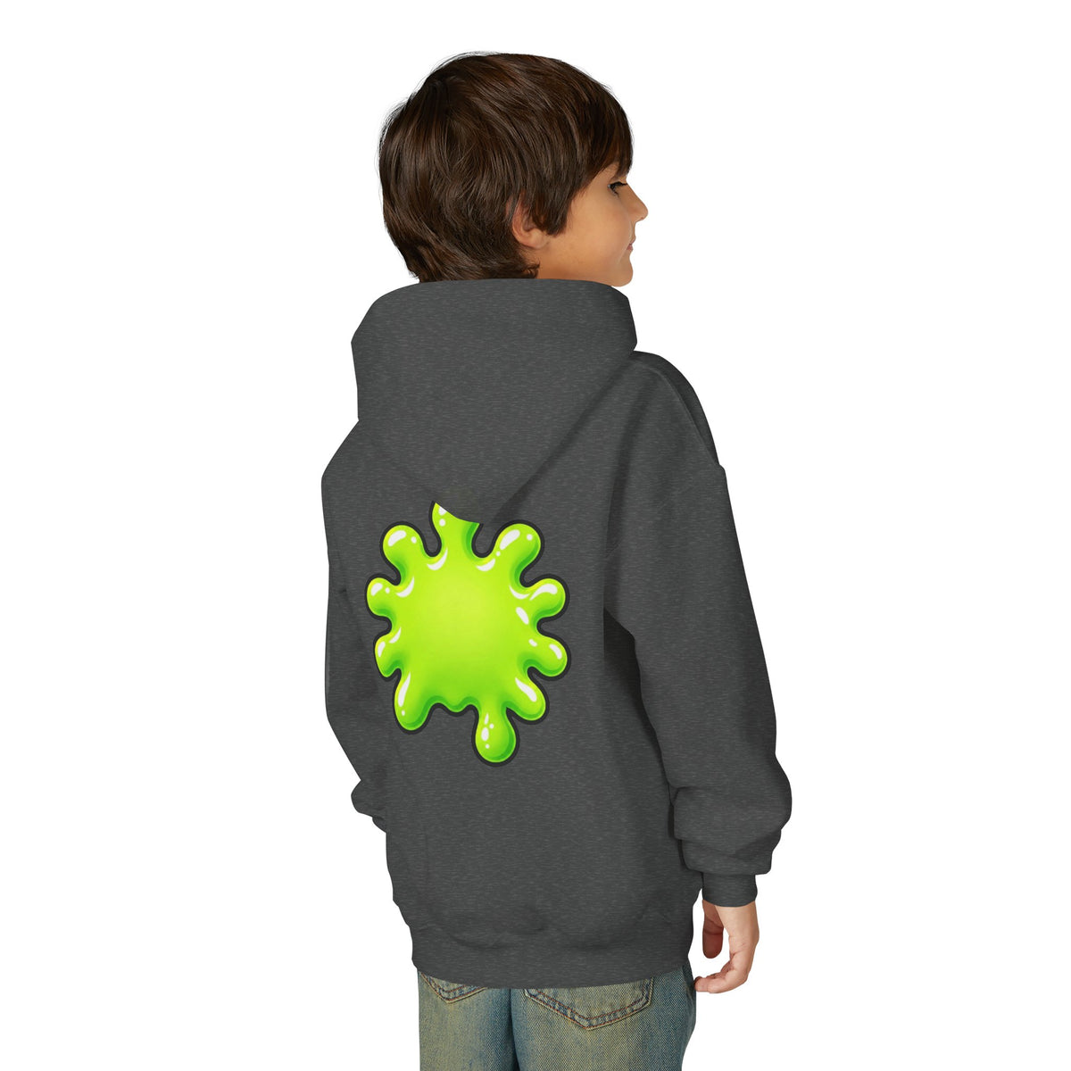 Youth Hoodie — Cute Kawaii Green Slime Splash Graphic
