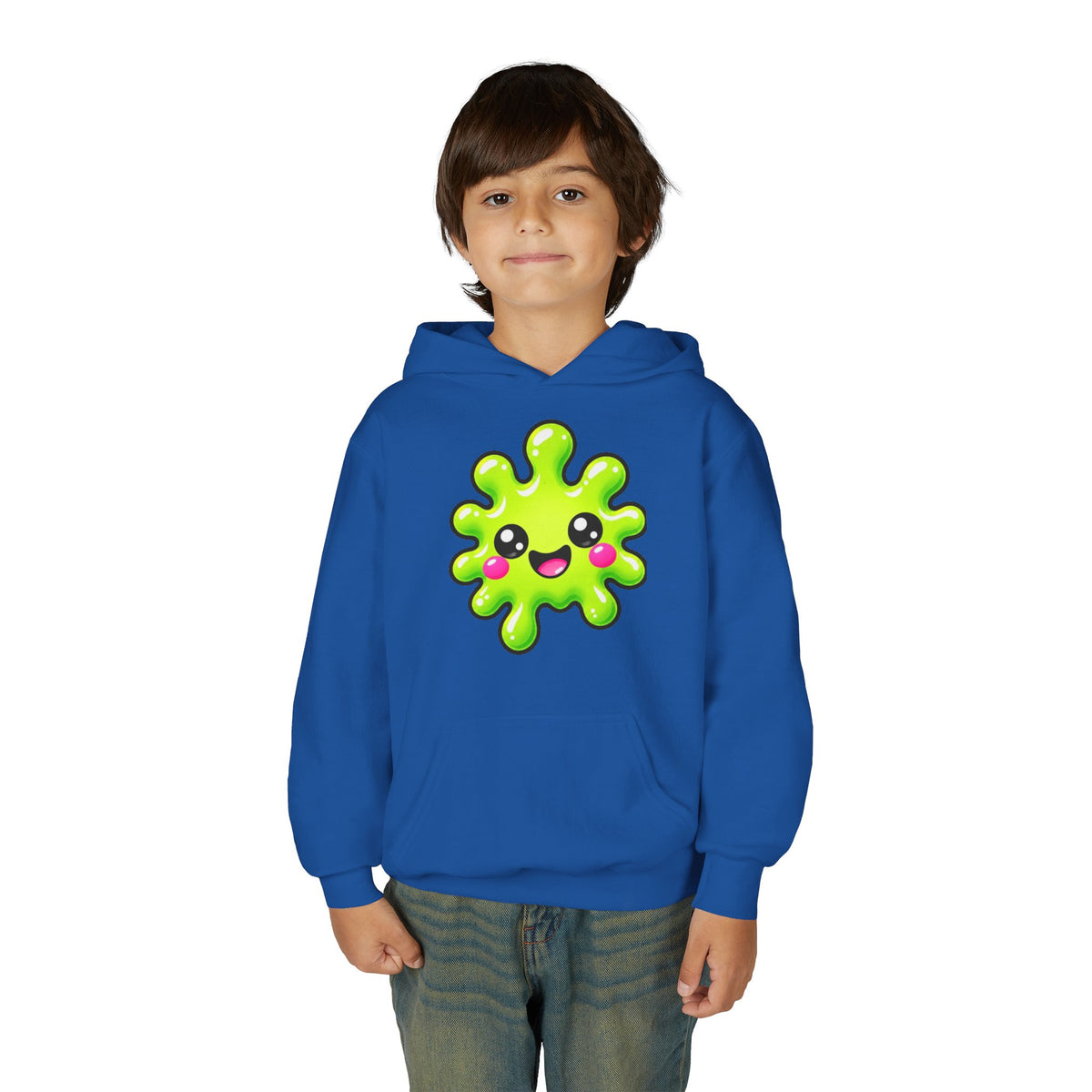 Youth Hoodie — Cute Kawaii Green Slime Splash Graphic
