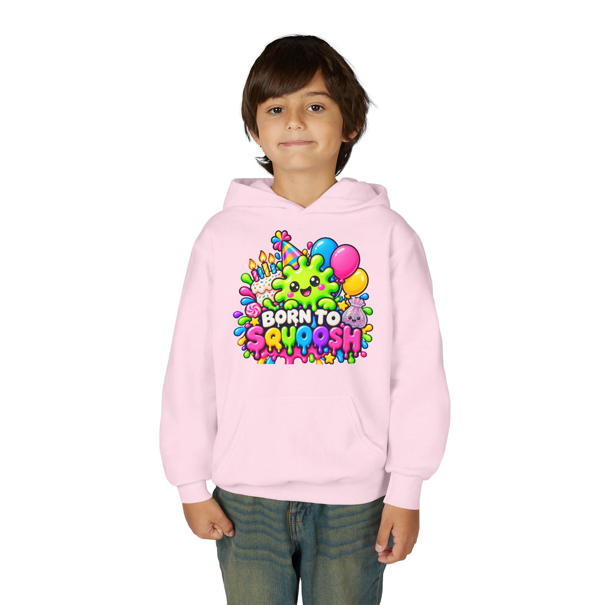 Youth Hoodie — "Born to Squoosh" Cute Slime Graphic