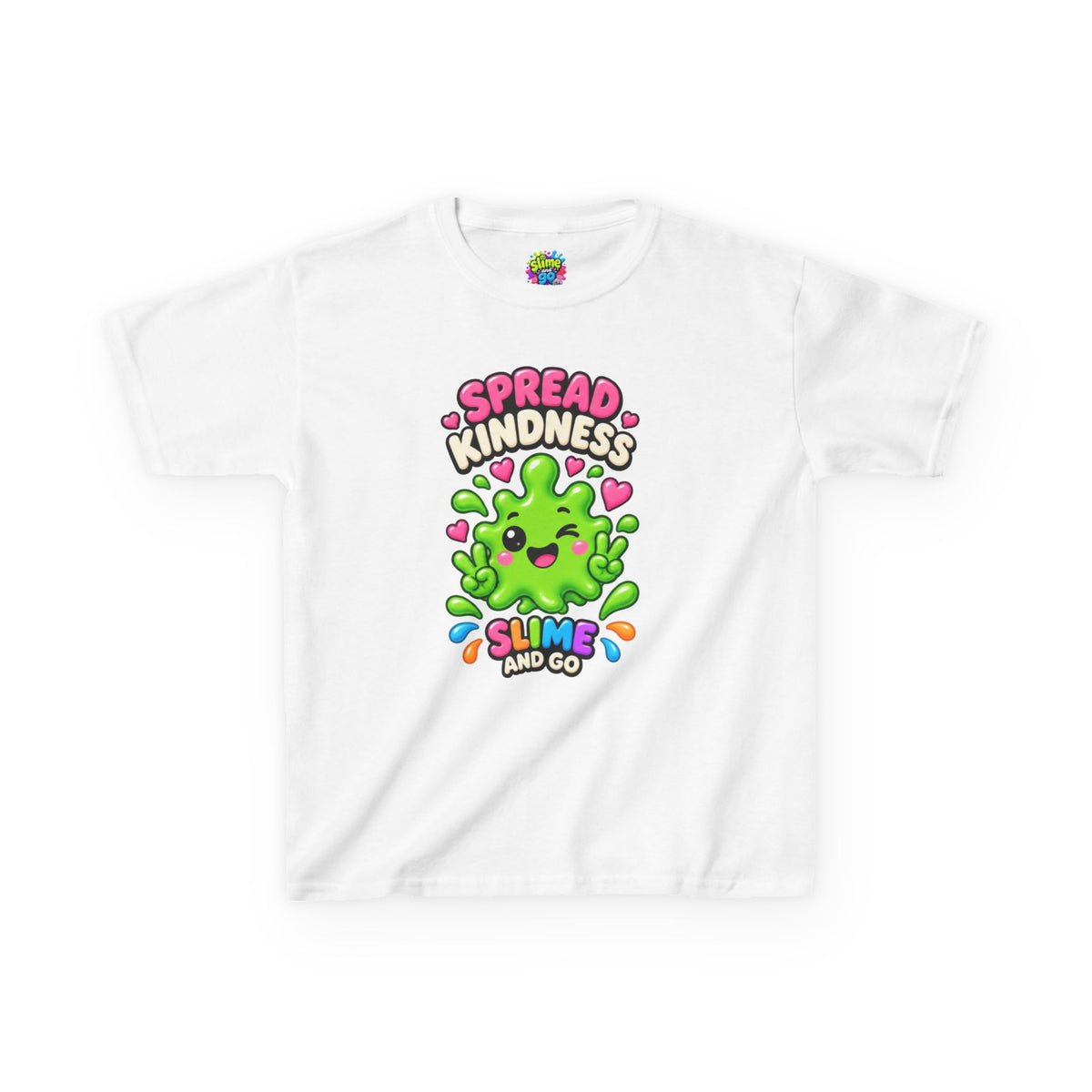 Kids Tee — "Spread Kindness, Slime and Go" Cute Green Slime Graphic