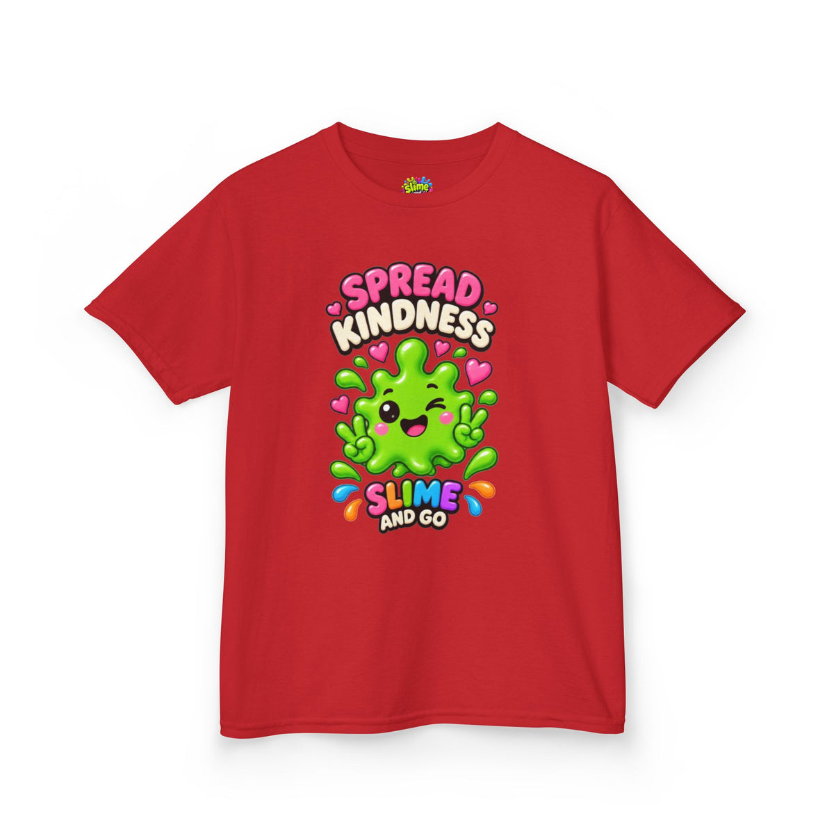 Kids Tee — "Spread Kindness, Slime and Go" Cute Green Slime Graphic
