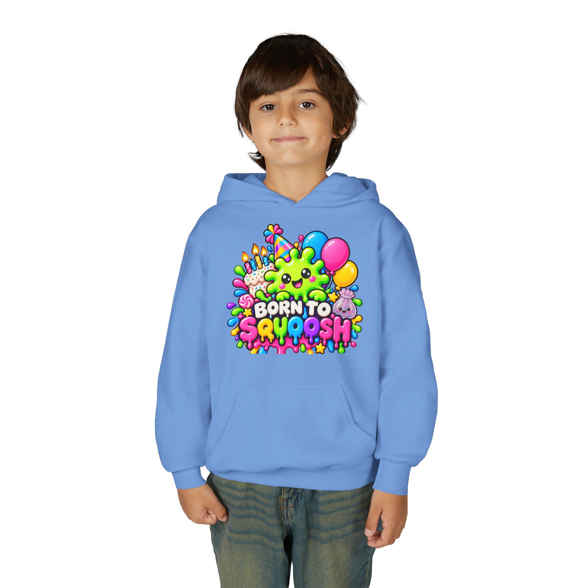 Youth Hoodie — "Born to Squoosh" Cute Slime Graphic