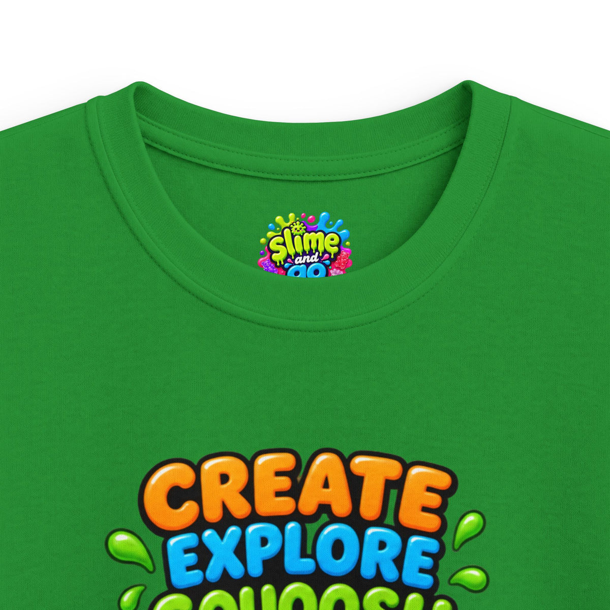 Kids Tee — "Create Explore Squoosh Repeat" Cute Slime Graphic