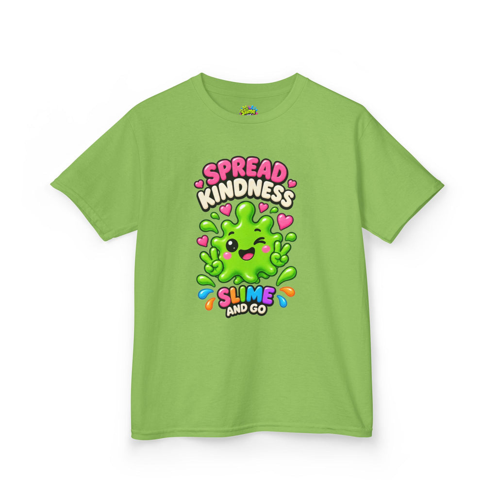 Kids Tee — "Spread Kindness, Slime and Go" Cute Green Slime Graphic