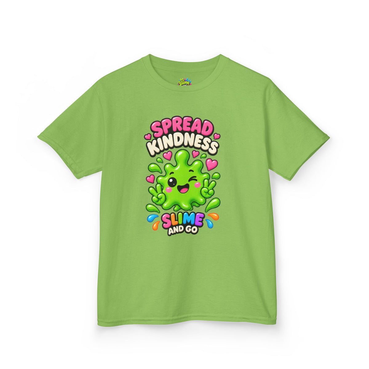 Kids Tee — "Spread Kindness, Slime and Go" Cute Green Slime Graphic