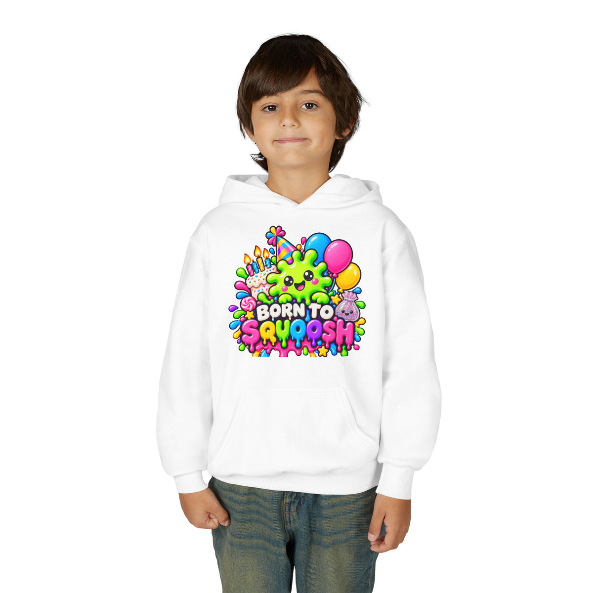 Youth Hoodie — "Born to Squoosh" Cute Slime Graphic