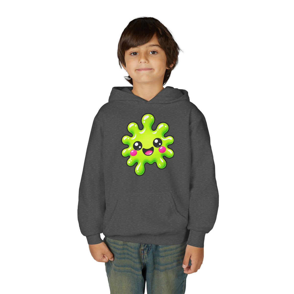 Youth Hoodie — Cute Kawaii Green Slime Splash Graphic