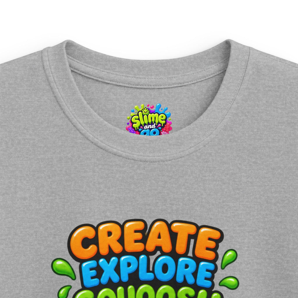 Kids Tee — "Create Explore Squoosh Repeat" Cute Slime Graphic