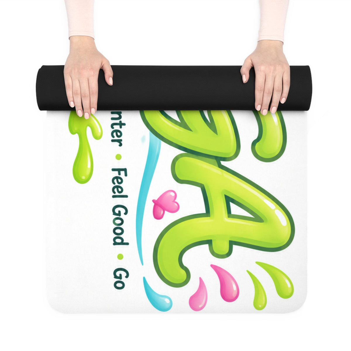 Cute Slime Yoga Mat — Non-Slip Rubber Mat with 'Slime and Go' Cartoon Design