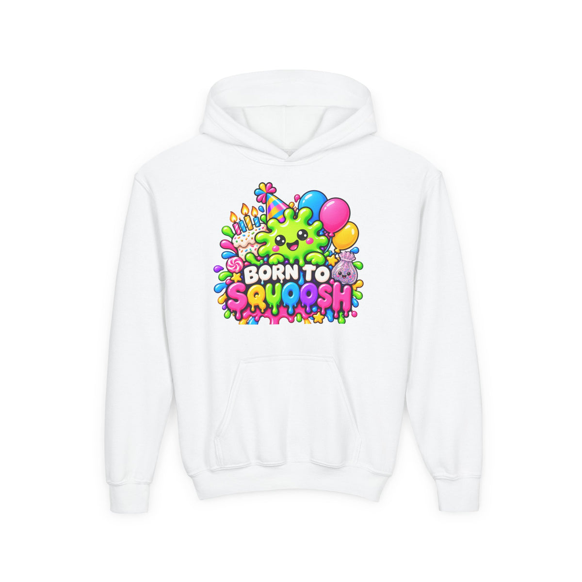 Youth Hoodie — "Born to Squoosh" Cute Slime Graphic