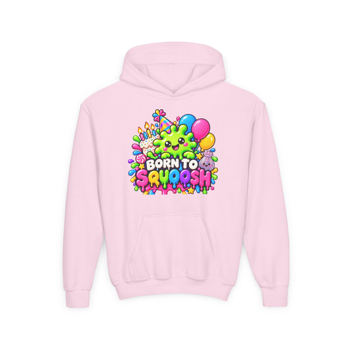 Youth Hoodie — "Born to Squoosh" Cute Slime Graphic