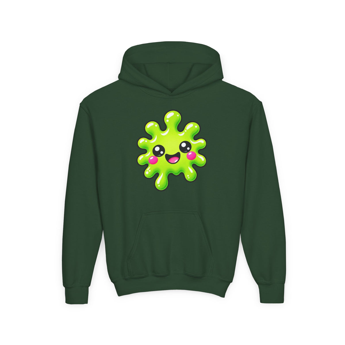 Youth Hoodie — Cute Kawaii Green Slime Splash Graphic