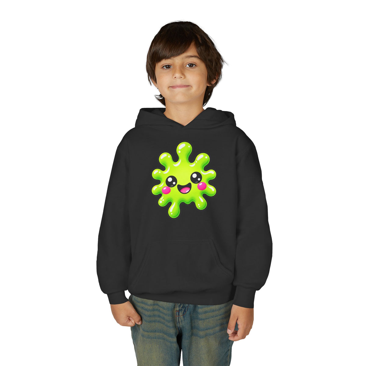 Youth Hoodie — Cute Kawaii Green Slime Splash Graphic