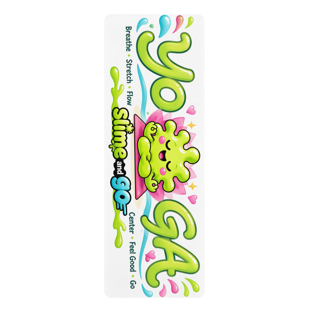 Cute Slime Yoga Mat — Non-Slip Rubber Mat with 'Slime and Go' Cartoon Design