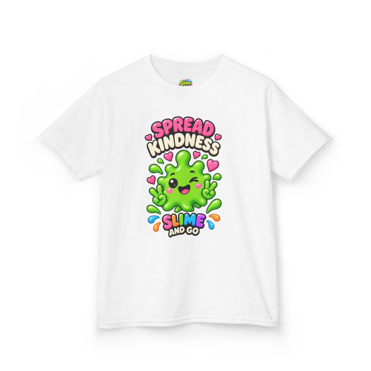 Kids Tee — "Spread Kindness, Slime and Go" Cute Green Slime Graphic
