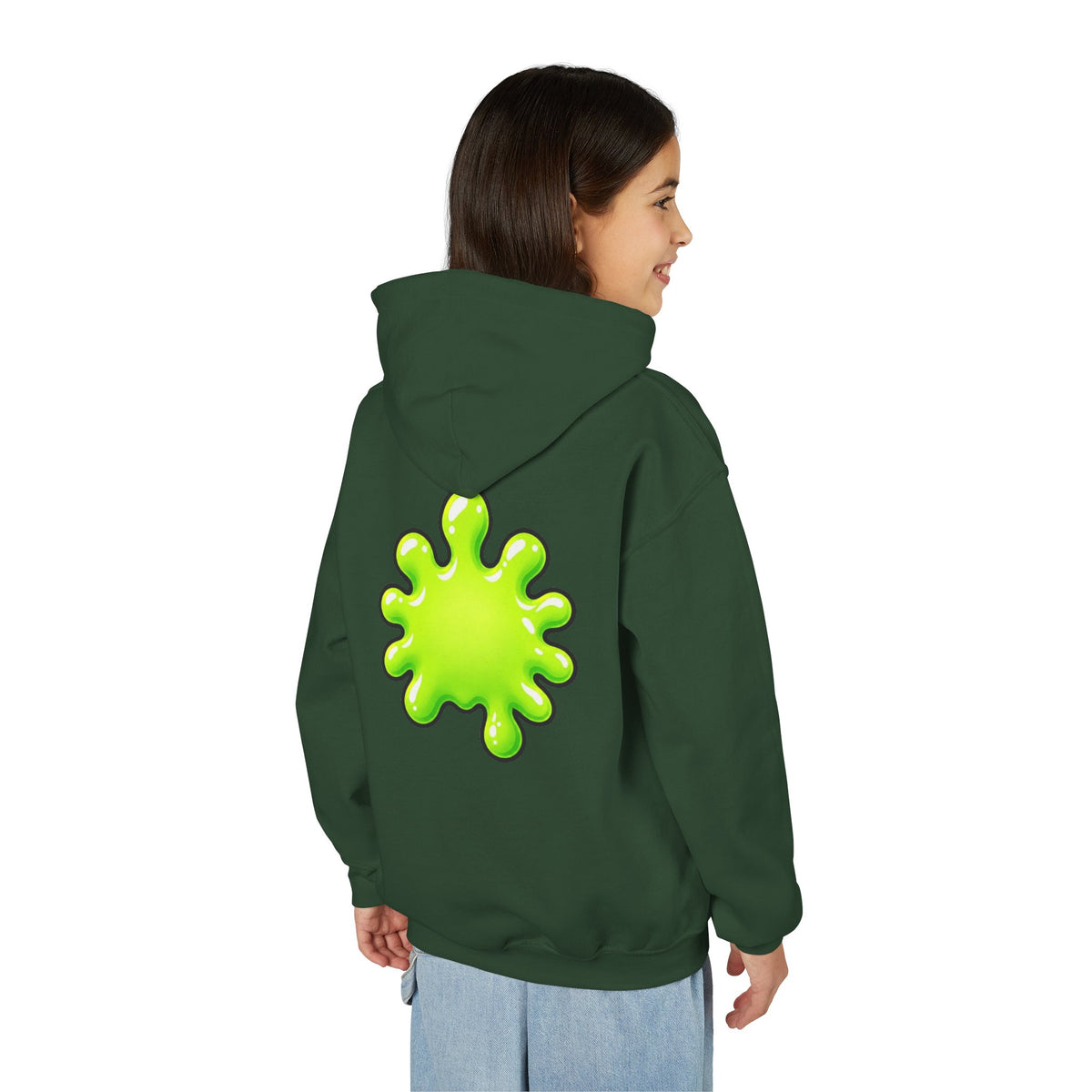 Youth Hoodie — Cute Kawaii Green Slime Splash Graphic