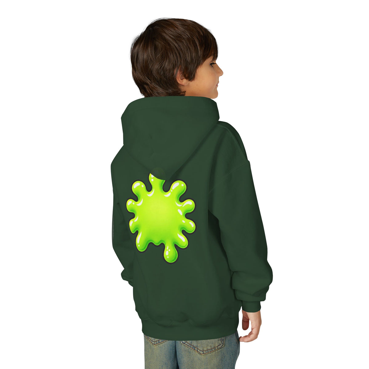 Youth Hoodie — Cute Kawaii Green Slime Splash Graphic