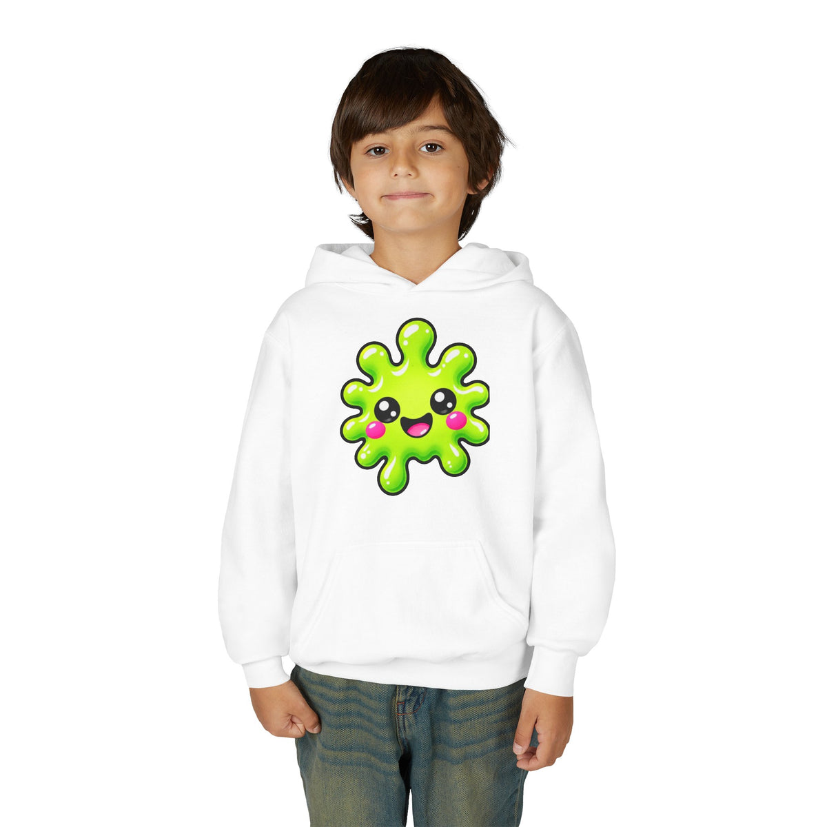 Youth Hoodie — Cute Kawaii Green Slime Splash Graphic
