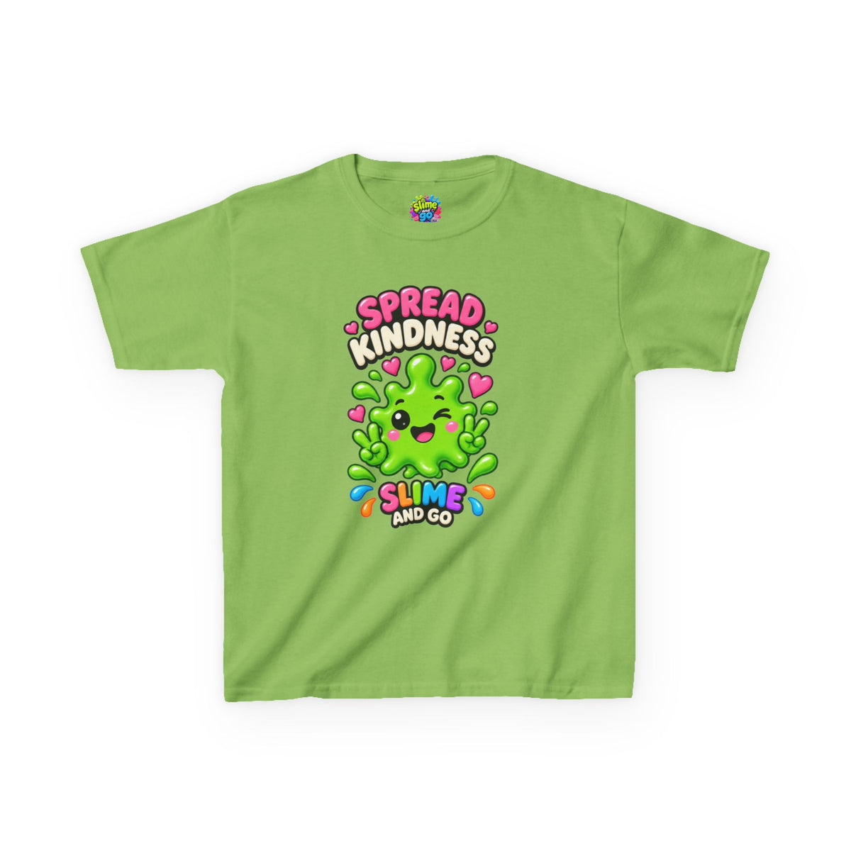 Kids Tee — "Spread Kindness, Slime and Go" Cute Green Slime Graphic