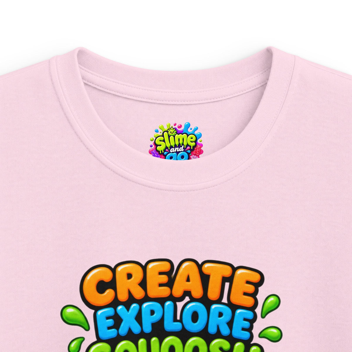 Kids Tee — "Create Explore Squoosh Repeat" Cute Slime Graphic